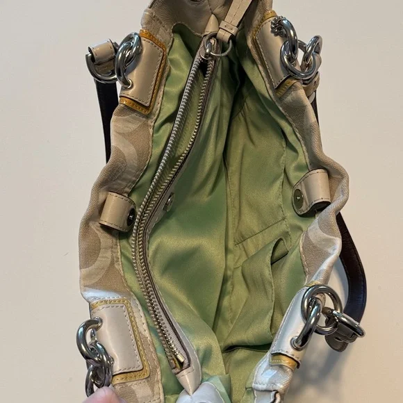 Coach Signature Gray Canvas Leather Trim Turnlock Satchel Shoulder Bag - Picture 4 of 7